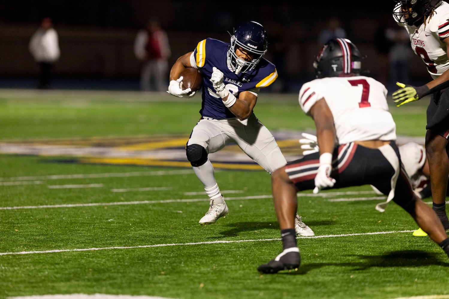 Marist’s Brayden Lewis (32) runs the ball during a NCAA High School football game between Marist and Warner Robins at Marist High School in Atlanta, GA., on Friday, November 15, 2024. (Photo/Jenn Finch, AJC)