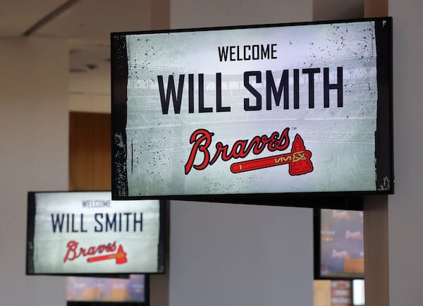 Signs inside SunTrust park welcome left-handed pitcher Will Smith.   Curtis Compton/ccompton@ajc.com