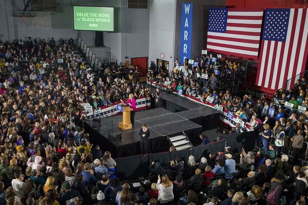 11/21/2019 -- Atlanta, Georgia -- U.S. Sen. Elizabeth Warren speaks during her campaign stop at Clark Atlanta University in Atlanta, Thursday, November 21, 2019. (Alyssa Pointer/Atlanta Journal Constitution)