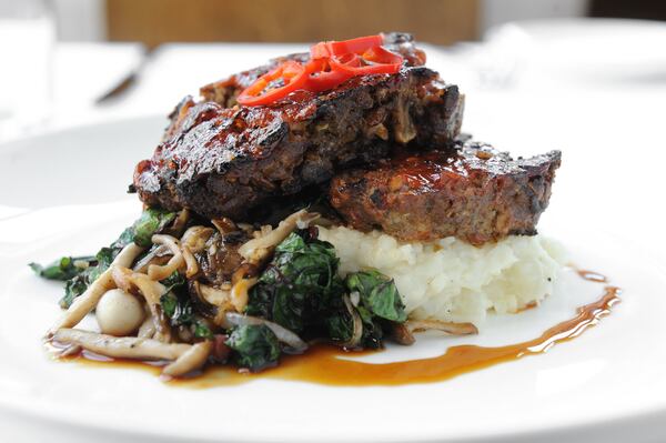 2016. Beef and Mushroom Meatloaf with roasted cauliflower puree, Awiss chard, roasted mushroom jus. (BECKY STEIN PHOTOGRAPHY)