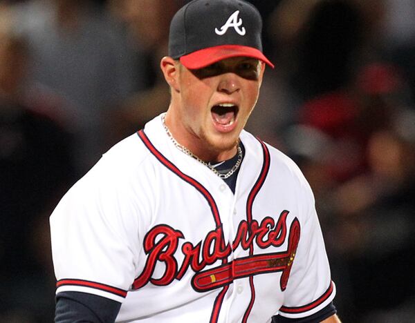 052912 ATLANTA: -- BRAVES WIN!!! Atlanta Braves closer Craig Kimbrel reacts to closing out the St. Louis Cardinals in the 9th inning to hold on to a 5-4 victory at Turner Field in Atlanta on Tuesday, May 29, 2012. CURTIS COMPTON / CCOMPTON@AJC.COM Craig Kimbrel's four years as Braves closer is the longest among any major league closer with his current team. (Curtis Compton/AJC photo)