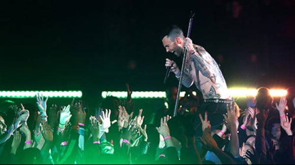               Adam Levine of Maroon 5 performs during halftime of Super Bowl LIII in Atlanta.