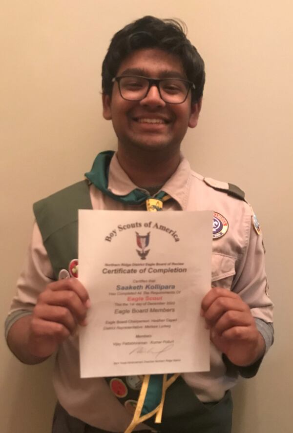 The Northern Ridge Boy Scout District (Cities of Roswell, Alpharetta, John’s Creek, Milton) is proud to announce its newest Eagle Scout, Saaketh Kollipara, of Troop 3143, sponsored by John’s Creek United Methodist Church, whose project was the design and construction of 25 Seating Planks,  for the Sri Satyanarayana Swamy Temple Atlanta.