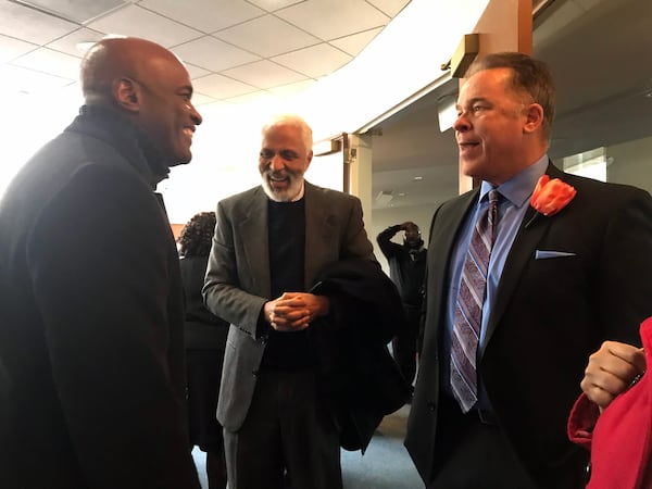  Kenny Leon (left), Keith Wood and Paul Ossmann after the Amanda Davis funeral. CREDIT: Rodney Ho/rho@ajc.com