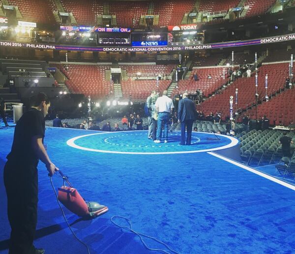 They're rolling out - and vacuuming - the blue carpet. Photo: Brooks Bell