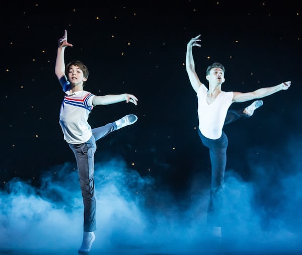 Liam Redford (left) and Luke Badura appear as younger and older versions of “Billy Elliot” at City Springs Theatre. CONTRIBUTED BY BEN ROSE