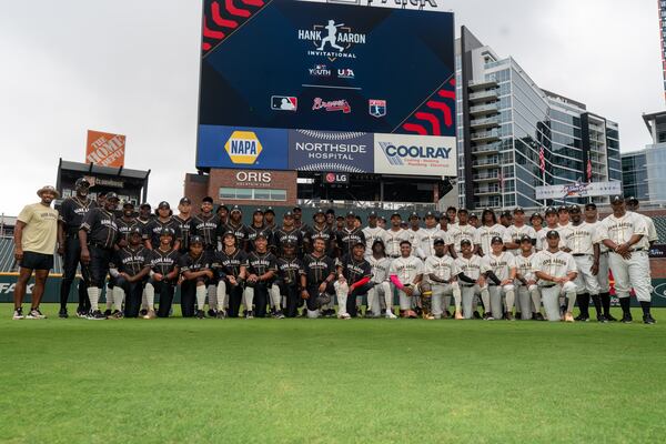 High school-age players pose for a photo at Truist Park. (Photo by Lyndon Terrell for the Atlanta Braves)