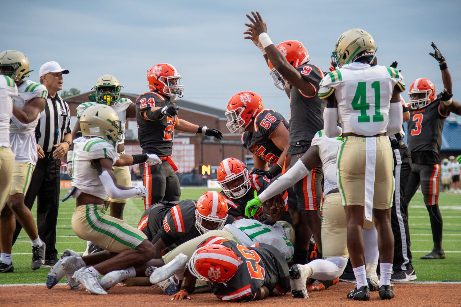 North Cobb piles in for a touchdown during the Buford at North Cobb football game Friday night, September 1, 2023. (Jamie Spaar for the Atlanta Journal Constitution)