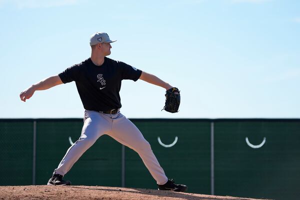 Chicago White Sox starting pitcher Michael Soroka participates in spring training baseball workouts at Camelback Ranch in Phoenix, Thursday, Feb. 15, 2024. (AP Photo/Ashley Landis)