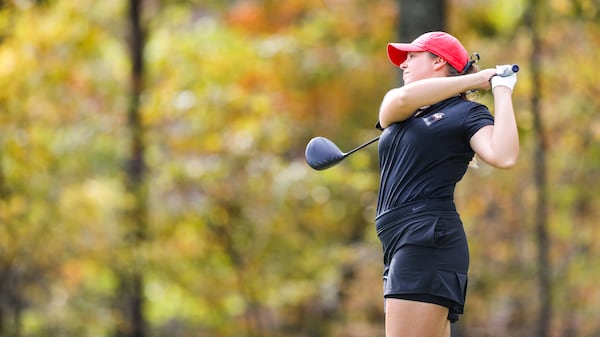 Georgia golfer Isabella Holpfer during the final day of the Liz Murphey Fall Collegiate Classic Saturday, Nov. 8, 2020, at the UGA Golf Course in Athens. (Chamberlain Smith/UGA)