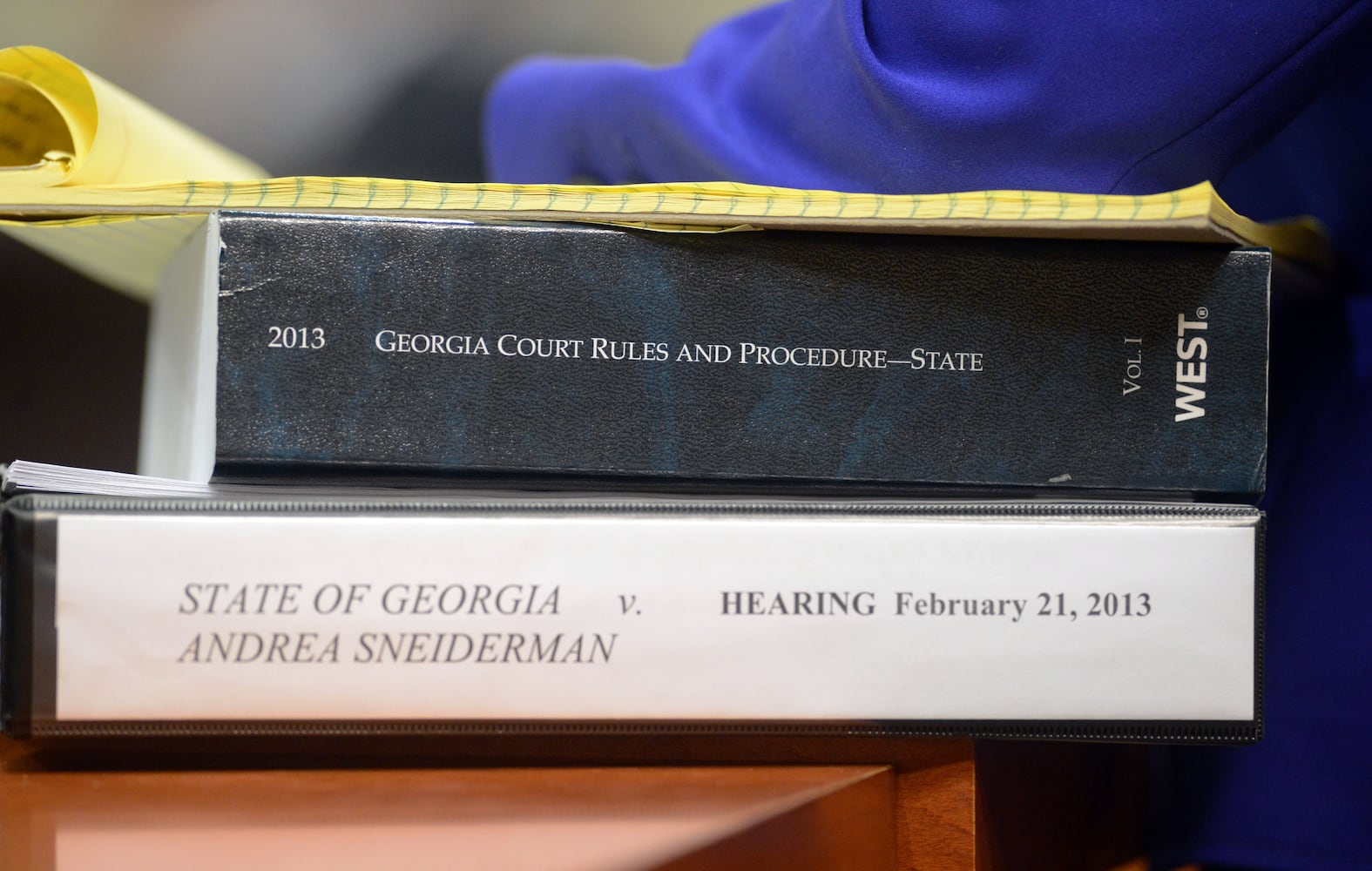 Dunwoody widow appears at a motions hearing before Dekalb County Superior Judge Gregory A. Adams on Feb. 21, 2013.