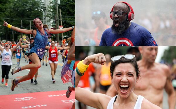 Several runners showed tons of passion and excitement during their celebrations Thursday after finishing the AJC Peachtree Road Race.