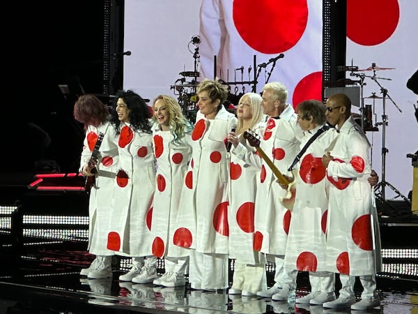 The final moments of Cyndi Lauper's State Farm Arena concert in Atlanta just past 11 p.m. on Sunday, Nov. 10, 2024. "See you in the next chapter," Lauper said. RODNEY HO/rho@ajc.com