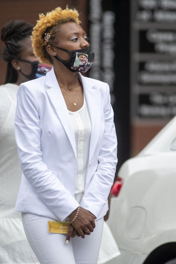 Family and friends of Rayshard Brooks arrive at Ebenezer Baptist Church before the start of his funeral service in Atlanta’s Sweet Auburn community, Tuesday, June 23, 2020. (ALYSSA POINTER / ALYSSA.POINTER@AJC.COM)