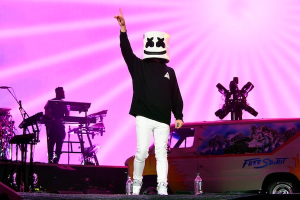 Marshmello performs onstage with Khalid at Coachella Stage during the 2019 Coachella Valley Music And Arts Festival on April 14, 2019 in Indio, Calif. The EDM favorite will be at Imagine later this year.  (Photo by Kevin Winter/Getty Images for Coachella)