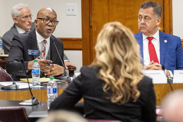 Senate Democratic Whip Harold Jones of Augusta was given about 30 minutes to question Ashleigh Merchant at the end of Wednesday's hearing by the Senate Special Committee on Investigation. He pressed Merchant pushed Merchant on what in her allegations against Fulton County District Attorney Fani Willis constitutes an actual conflict of interest. (Steve Schaefer/steve.schaefer@ajc.com)