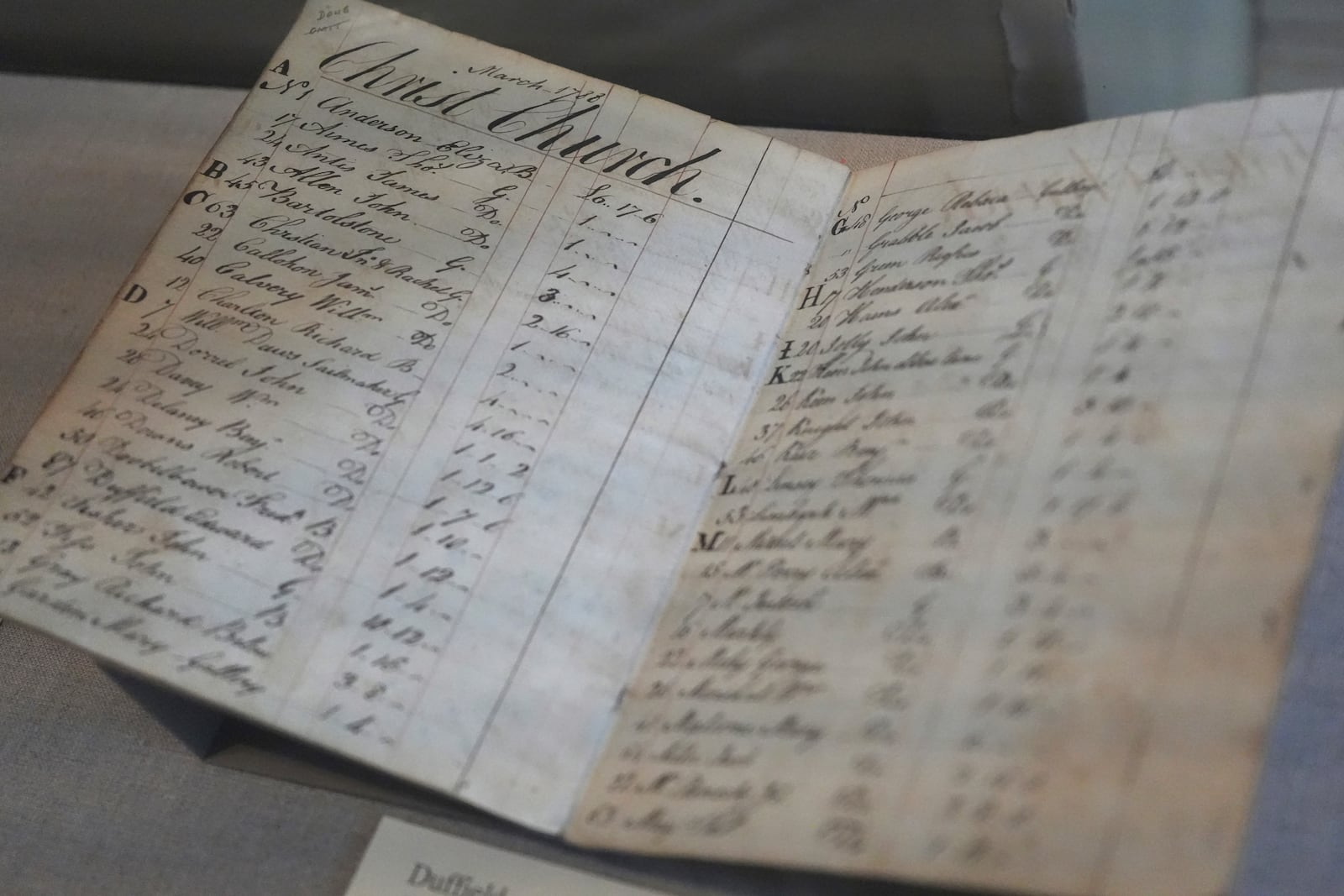 Historical documents are displayed at Christ Church in Philadelphia on Sunday, Oct. 6, 2024. (AP Photo/Luis Andres Henao)