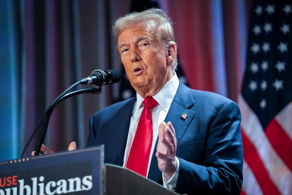 FILE - President-elect Donald Trump speaks during a meeting with the House GOP conference, Nov. 13, 2024, in Washington.