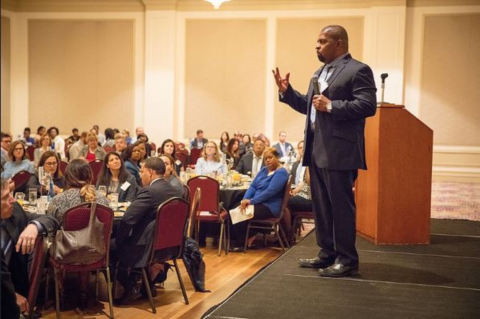 Kevin McNeil, a former police detective, speaks before the Georgia Center for Child Advocacy. He has gone across the nation sharing his story about sexual abuse and trying to raise awareness. 