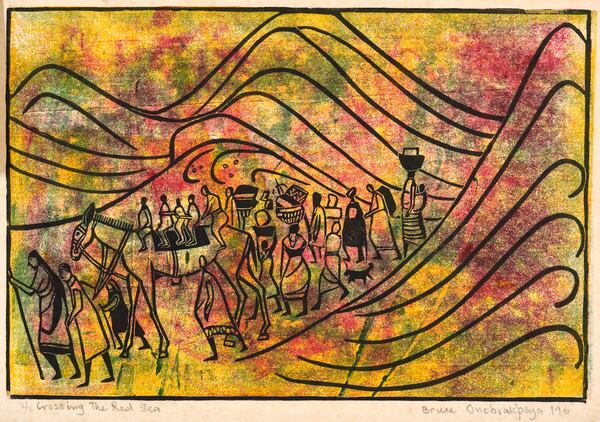 Bruce Onobrakpeya's 1968 "Crossing the Red Sea" is a linoleum print. Photo: Courtesy of High Museum of Art