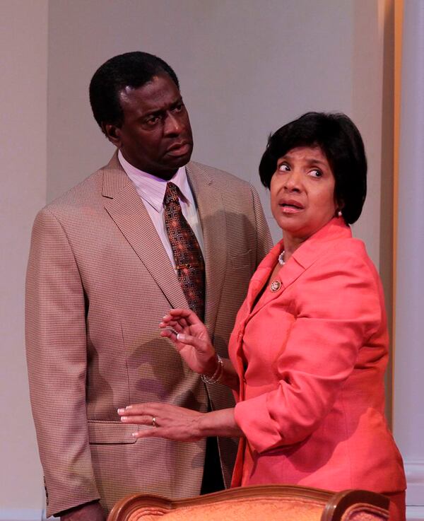 Afemo Omilami and Phylicia Rashad in a stage performance of "Guess Who's Coming to Dinner" written by Todd Kreidler and directed by Kenny Leon, based on the screenplay "Guess Who's Coming to Dinner" by William Rose. AJC file photo/ Tyson Alan Horne / The Horne Brothers