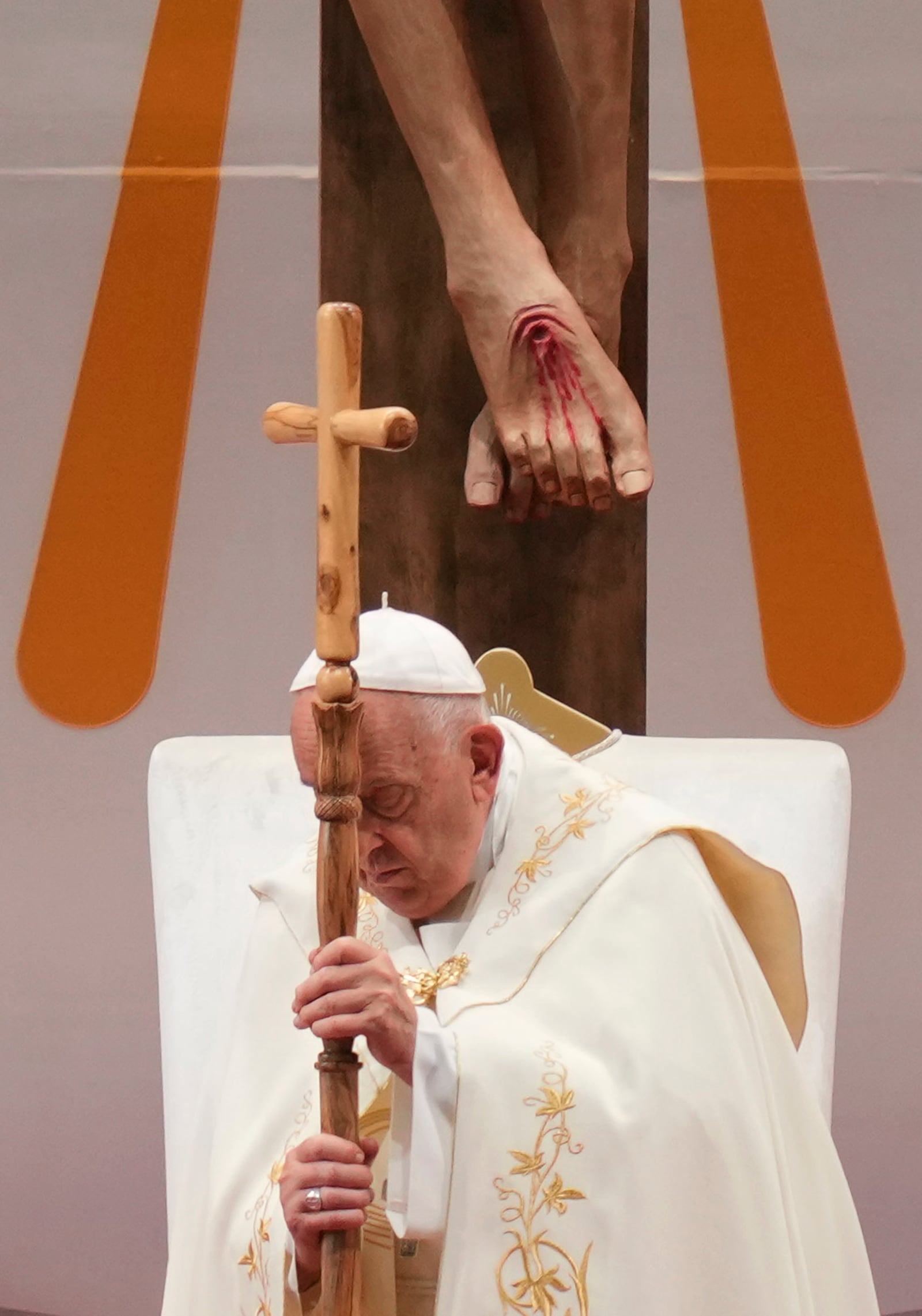 Pope Francis leads a holy mass at the SportsHub National Stadium in Singapore, Thursday, Sept. 12, 2024. (AP Photo/Vincent Thian)