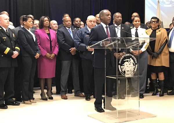 DeKalb County CEO Michael Thurmond speaks Thursday, Dec. 5, 2019, at a press conference to announce his proposal for 4% raises for public safety personnel in the county. TYLER ESTEP / TYLER.ESTEP@AJC.COM