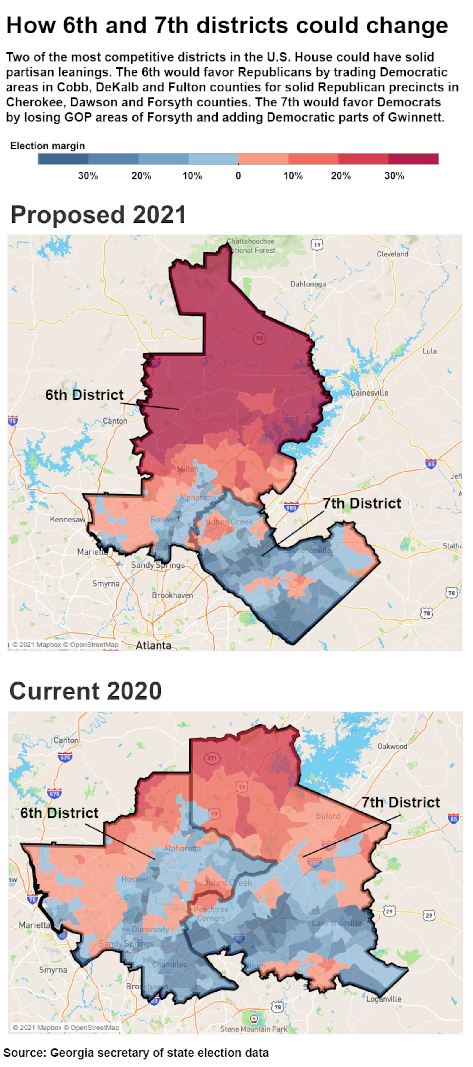 The 6th and 7th Congressional Districts could see significant changes according to a Republican proposal.