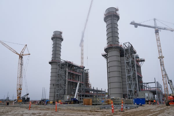 Entergy's Orange County Advanced Power Station, a 1,215-megawatt facility under construction, is shown Monday, Feb. 24, 2025, in Orange, Texas. (AP Photo/David J. Phillip)