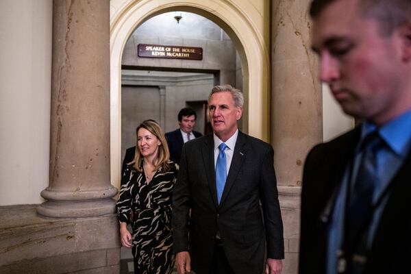 Speaker Kevin McCarthy (R-Calif.) walks out of his office before the House voted to adopt new rules, in Capitol Hill, Washington, on Jan. 9, 2023. (Haiyun Jiang/The New York Times).