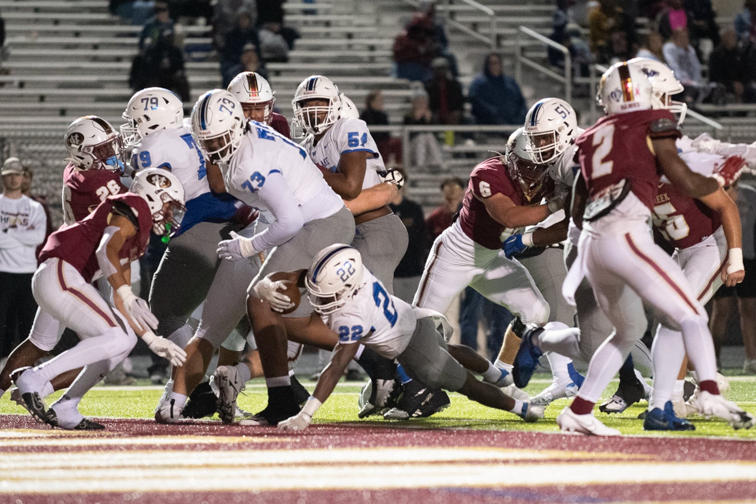 Naeem Odeniyi, running back for Westlake, goes in for a touchdown. (Jamie Spaar for the Atlanta Journal Constitution)