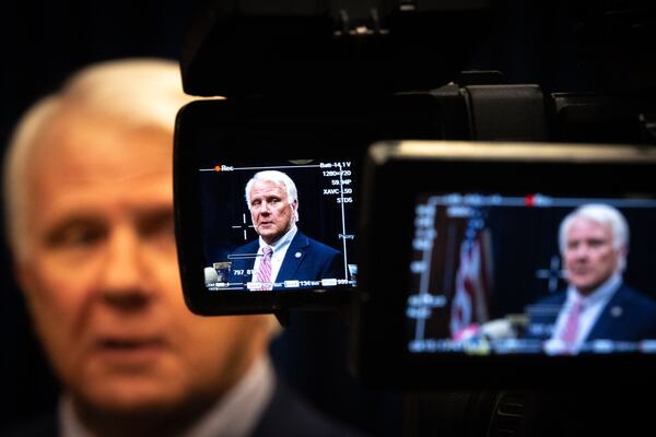 Georgia House Speaker Jon Burns, R-Newington, speaks to media on Wednesday, March 13, 2024, after Gov. Brian Kemp signed a law letting a commission discipline and remove prosecutors begin operating. (Arvin Temkar / arvin.temkar@ajc.com)