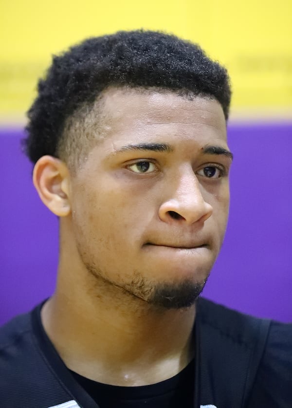 050422 Atlanta: Marquez Crews, 21, with team 24/7 discusses what playing in Atlanta Mayor Andre Dickens’ Midnight Basketball League means to him at the C.T. Martin Recreation Center on Wednesday, May 4, 2022, in Atlanta.    “Curtis Compton / Curtis.Compton@ajc.com”