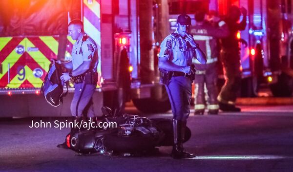 A motorcyclist took off after the crash, leaving the bike in the middle of the road.