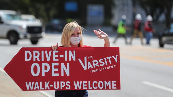 Ashley Weiser, the great-granddaughter of the Varsity founder Frank Gordy,  did some street side marketing on Tuesday, April 28, 2020.