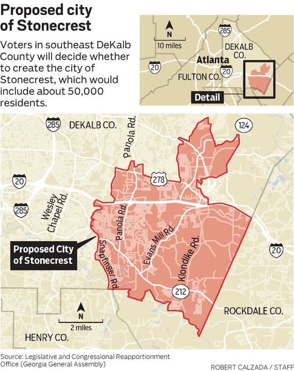 Map of the proposed city of Stonecrest.