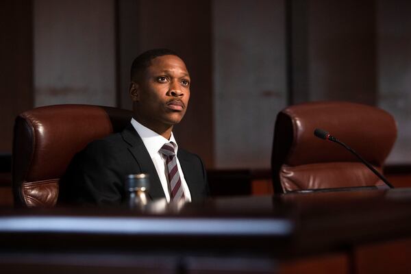 District 1 Councilman Jason Winston listens to public comments during a committee meeting on Wednesday, May 24, 2023, at City Hall in Atlanta. His district includes part of GSU's campus. (Christina Matacotta for The Atlanta Journal-Constitution)