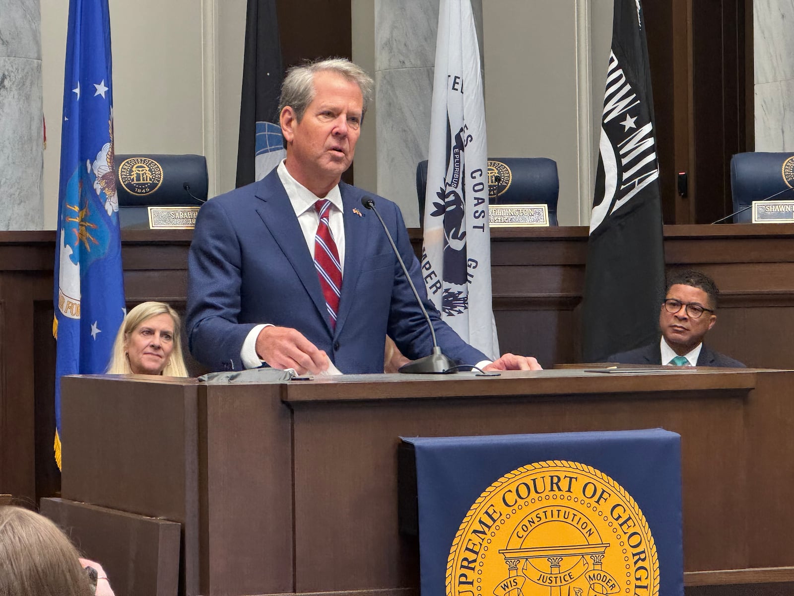 Georgia Gov. Brian Kemp speaks during a Veterans Day ceremony on Thursday, Nov. 7, 2024, in Atlanta.