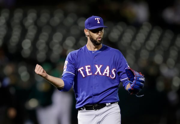 Texas Rangers pitcher Chris Martin celebrates a win on July 26, 2019, in Oakland, Calif. (AP Photo/Ben Margot)