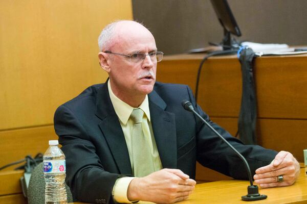 04/13/2018 -- Atlanta, GA - Criminal scene analyst Ross Martin Gardner testifies on the witness stand during the nineteenth day of trial for Tex McIver before Fulton County Chief Judge Robert McBurney, Friday, April 13, 2018. ALYSSA POINTER/ALYSSA.POINTER@AJC.COM