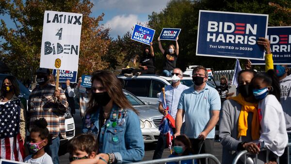 A crowd gathers for Democratic vice presidential candidate Kamala Harris during a campaign rally Sunday at the Infinite Energy Center in Duluth. Democrats hope to build on gains they've made over the past four years in Atlanta's suburbs, and their aiming for 60% of the vote in the increasingly diverse Gwinnett County. (Photo: John Amis for The Atlanta Journal-Constitution)