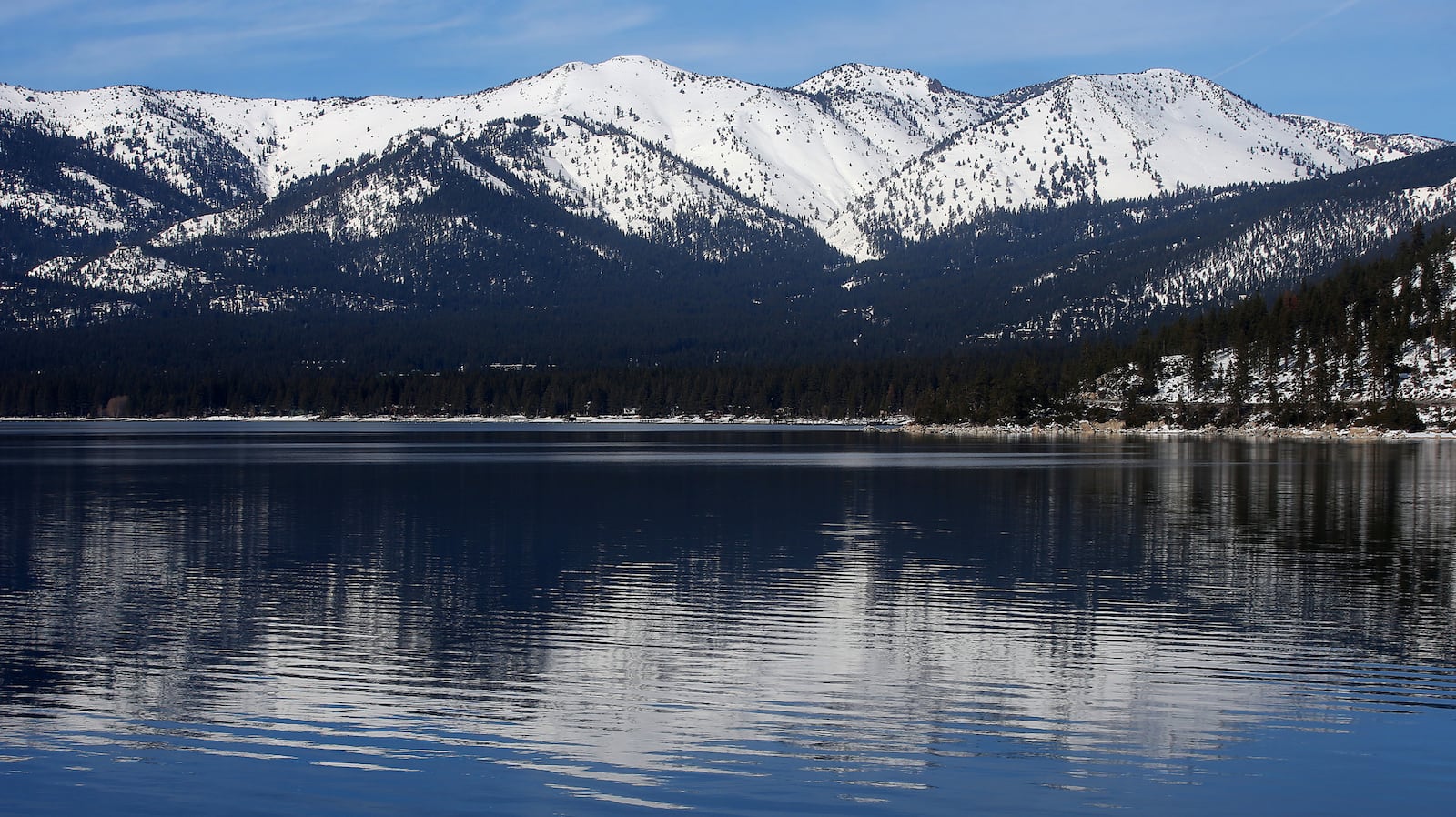 Snow covers the Sierra Nevada mountains and the shoreline of Lake Tahoe on Monday, Jan. 30, 2017, as seen from Memorial Point, Nev. (Aric Crabb/Bay Area News Group/TNS)