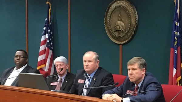 Georgia lawmakers on the House Study Committee on Industrial Hemp Production voted unanimously Dec. 3 to support the start of in-state hemp farming. The proposal will be considered by the Georgia General Assembly next year. From left: state Reps. Carl Gilliard, D-Garden City; Jimmy Pruett, R-Eastman; John Corbett, R-Lake Park; and Robert Dickey, R-Musella. MARK NIESSE / MARK.NIESSE@AJC.COM