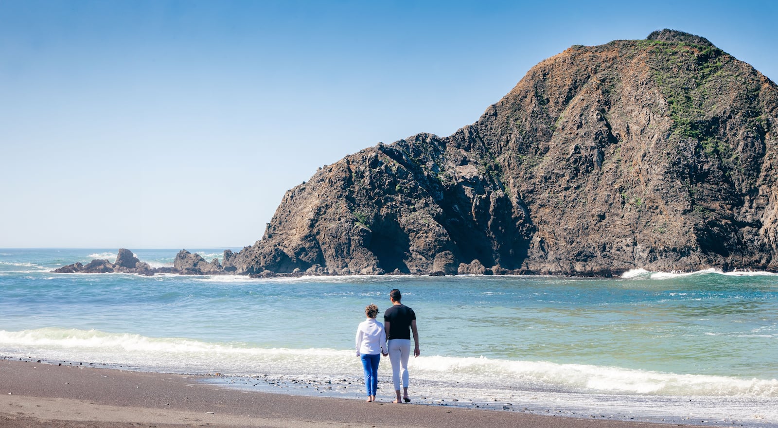 The beach in Elk, California, features striking rock formations known as sea stacks just off shore. 

Courtesy of Scared Rock Inn