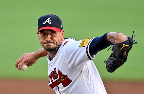 Atlanta Braves' starting pitcher Charlie Morton (50) throws a pitch against the Arizona Diamondbacks during the first inning at Truist Park, Wednesday, July 19, 2023, in Atlanta. (Hyosub Shin / Hyosub.Shin@ajc.com)