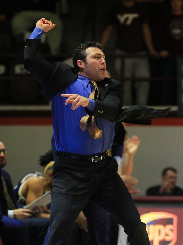 BLACKSBURG, VA - FEBRUARY 13:  Head coach Josh Pastner of the Georgia Tech Yellow Jackets reacts in the first half during the game against the Virginia Tech Hokies at Cassell Coliseum on February 13, 2019 in Blacksburg, Virginia. (Photo by Lauren Rakes/Getty Images)