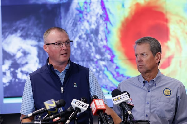 Director of Georgia Emergency Management James C. Stallings speaks during a press conference briefing the press on Thursday, Sept. 26, 2024, to advise the public on the state’s preparations for Hurricane Helene, which is expected to hit the metro area as a Tropical Storm.
(Miguel Martinez / AJC)