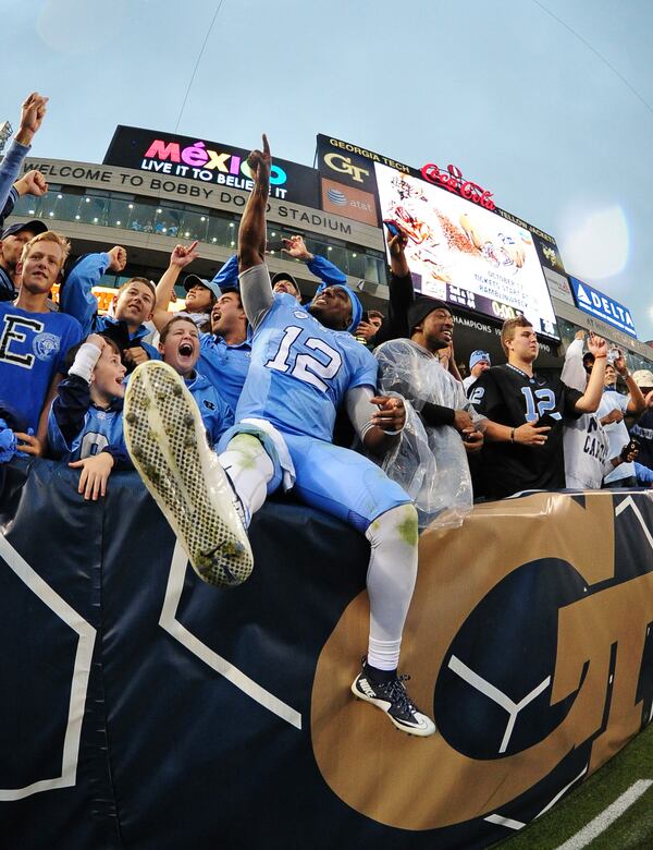 North Carolina quarterback Marquise Williams has a high time after beating Georgia Tech. (Scott Cunningham/Getty Images)