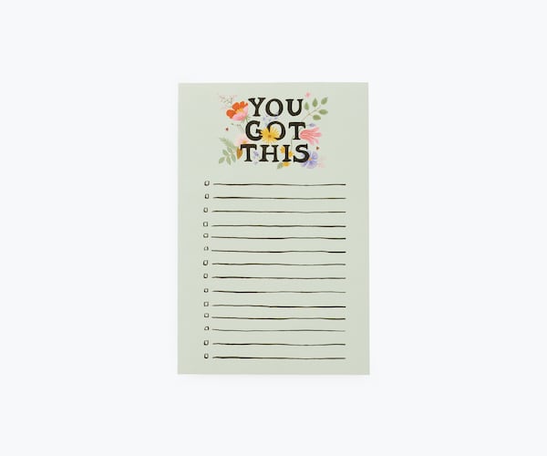 Jot down reminders and tasks on a motivational checklist notepad.
(Courtesy of Rifle Paper Co.)