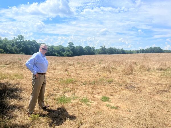 Health care consultant Ed Whitehouse stands on the potential home of a new hospital in Butts County.